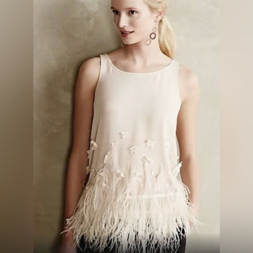 Anthropologie Moulinette Soeurs Feather Fringe Floral Tank Top Size L